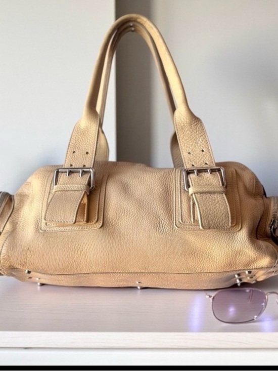 Furla Handbags - AUTHENTIC FURLA BUTTERY TAN PEBBLE LEATHER SHOULDER BAG SIDE POCKETS SILVER HW
